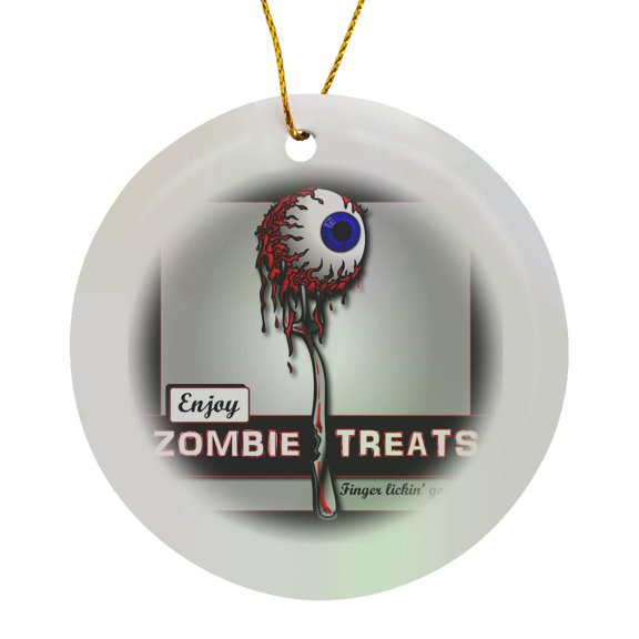 3drose, Zombies Zombie Treats 1 on Black, Circle Porcelain Ornament