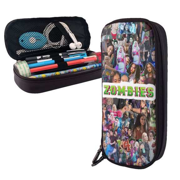 Zombio Character Black Leather Pencil Case Zipper Stationery Storage Bag,Ideal For Travel Lovely Functional