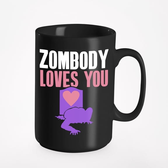 Zombody Loves You Funny Romantic Halloween Pun, Black 15oz Ceramic Mug