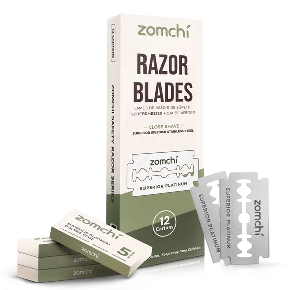 Zomchi Platinum Double Edge Razor Blades, 60 Count, Rust-Resistant Stainless Steel, Fits All Safety Razors
