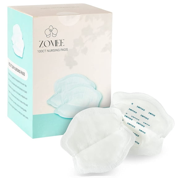 Zomee Disposable Breast Pads for Breastfeeding Ultra-Absorbent/Leak-Proof/Discreet/Secure Highly Portable: Individually Wrapped Soft & BPA-Free (Pack of 100)
