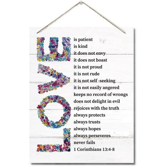 Zomyto 1 Corinthians 13:4-8 Inspirational Quote Decor Sign, Love is Patient Love is Kind, Hanging Printed Wall Plaque Wood Signs, Christian Scripture Prayer Wall Decor 10x8 inch