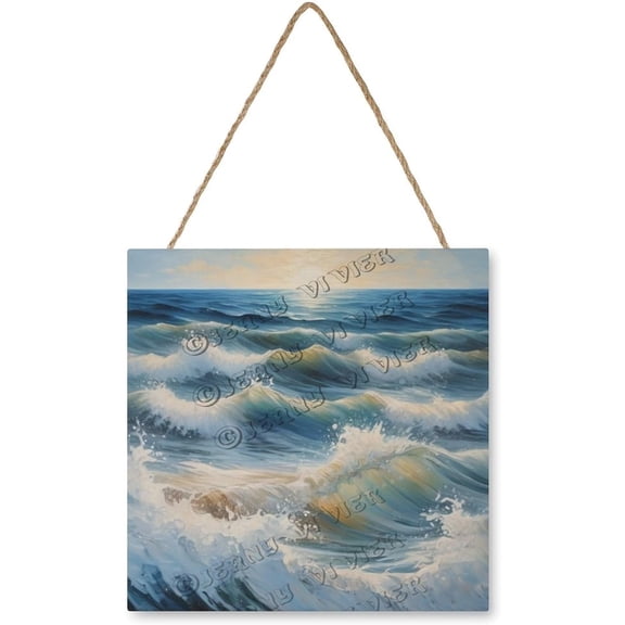Zomyto 12x12 In Square Hanging Wood Sign Beach Wave Bird Wood Wall Art