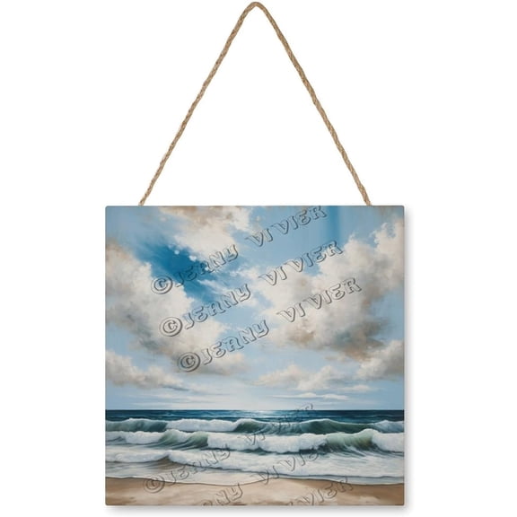 Zomyto 12x12 In Square Hanging Wood Sign Beach Wave Sky Cloud Wall Art