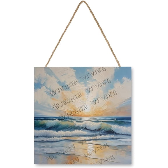 Zomyto 12x12 In Square Hanging Wood Sign Beach Wave Sky Cloud Wooden Sign