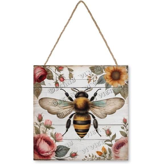 Zomyto 12x12 In Square Hanging Wood Sign Bee Theme Wood Decor Sign