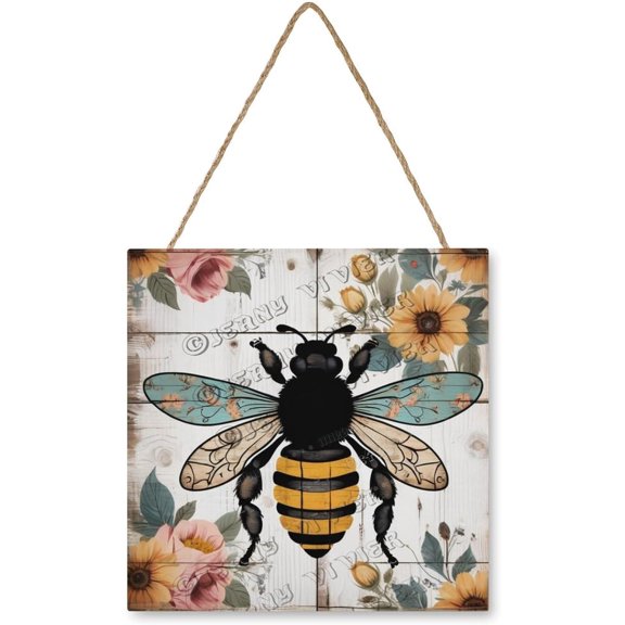 Zomyto 12x12 In Square Hanging Wood Sign Bee Theme Wooden Hanging Sign