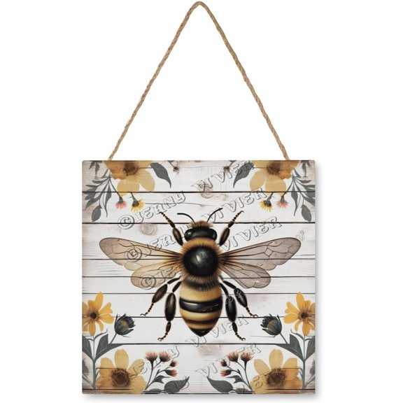 Zomyto 12x12 In Square Hanging Wood Sign Bee Theme Wooden Sign