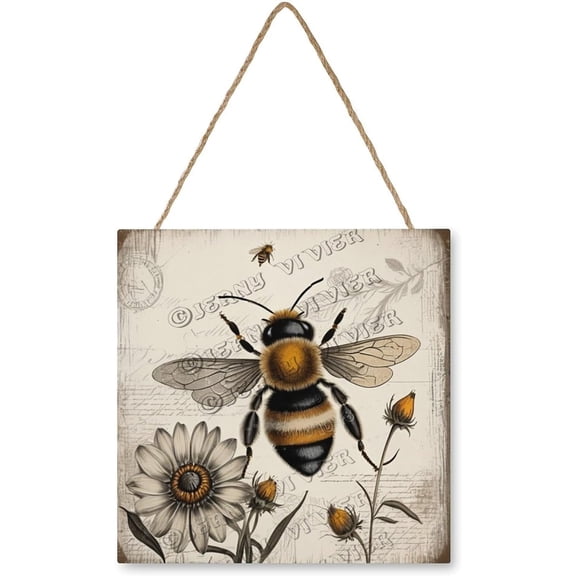 Zomyto 12x12 In Square Hanging Wood Sign Bee Theme Wooden Wall Decor