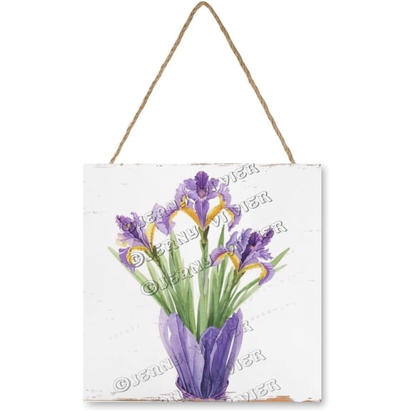 Zomyto 12x12 In Square Hanging Wood Sign Iris Wall Decor