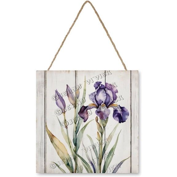 Zomyto 12x12 In Square Hanging Wood Sign Iris Wood Wall Art Iris Flower Decor
