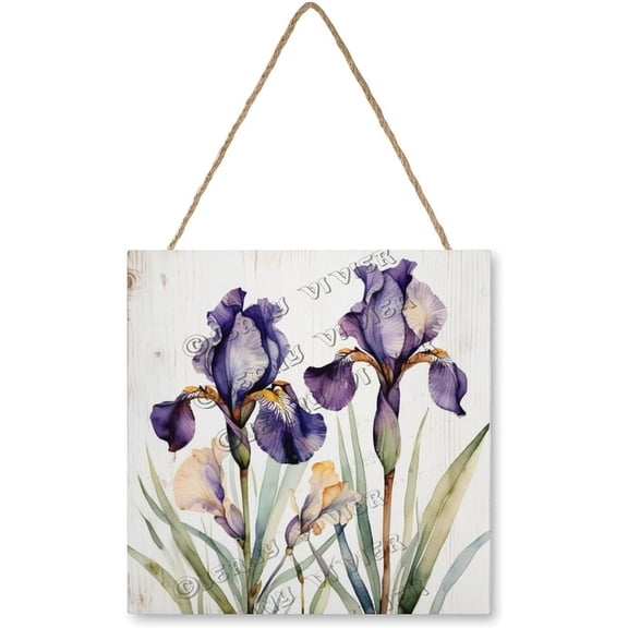 Zomyto 12x12 In Square Hanging Wood Sign Iris Wooden Wall Decor