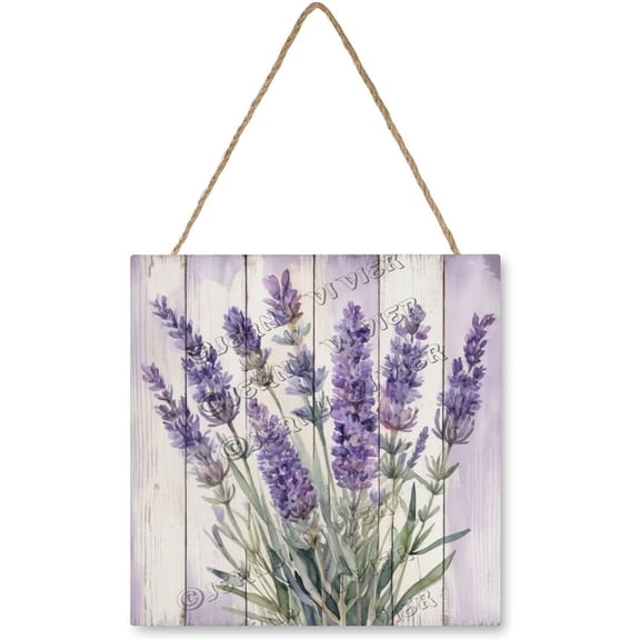 Zomyto 12x12 In Square Hanging Wood Sign Lavender Printed Wall Decor