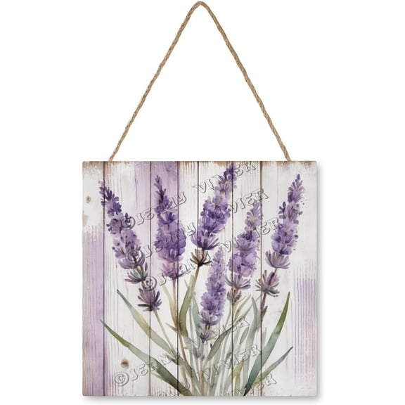 Zomyto 12x12 In Square Hanging Wood Sign Lavender Printed Wooden Wall Decor