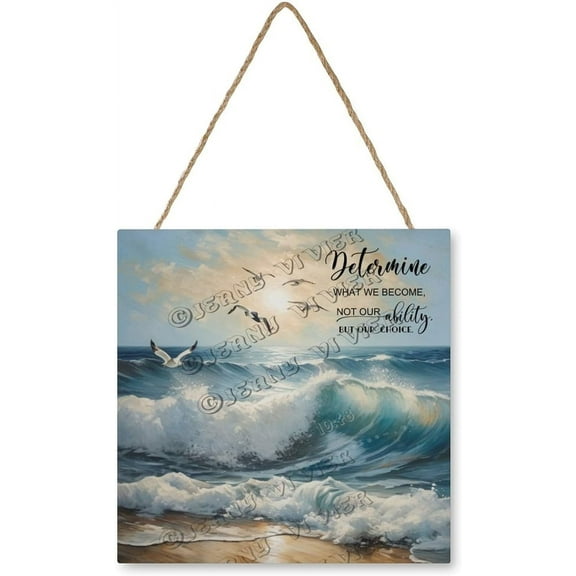 Zomyto 12x12 In Square Hanging Wood Sign Ocean Wave Inspirational Quote Decorative Sign