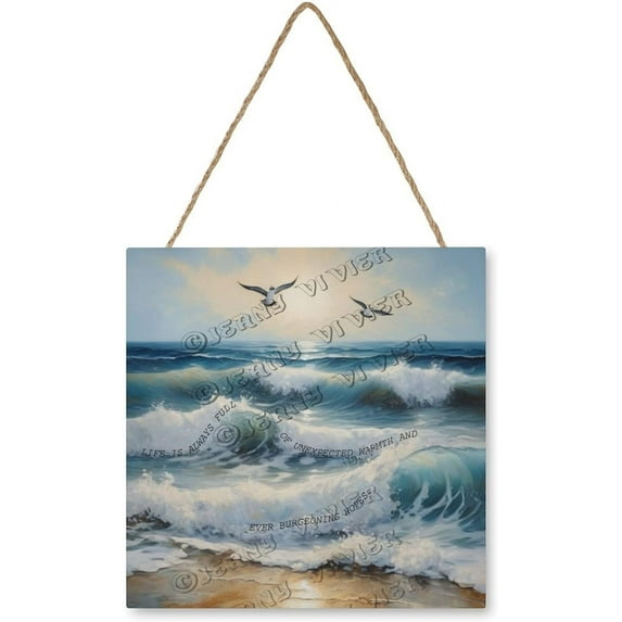 Zomyto 12x12 In Square Hanging Wood Sign Ocean Wave Inspirational Quote Wall Decor
