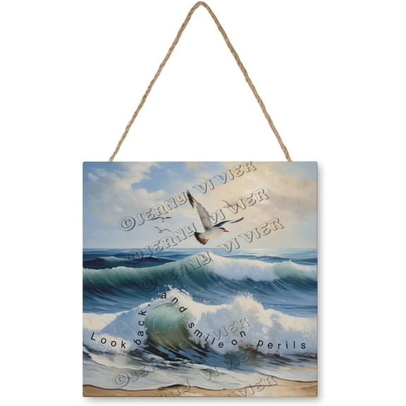 Zomyto 12x12 In Square Hanging Wood Sign Ocean Wave Inspirational Quote Wooden Hanging Sign
