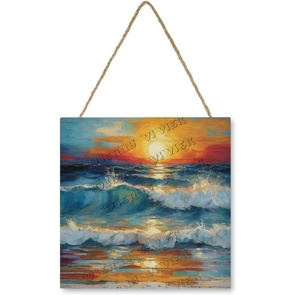 Zomyto 12x12 In Square Hanging Wood Sign Ocean Wave Wood Wall Art