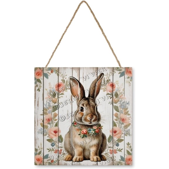 Zomyto 12x12 In Square Hanging Wood Sign Rabbit Wall Art Bunny Decor