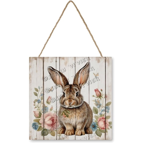 Zomyto 12x12 In Square Hanging Wood Sign Rabbit Wooden Wall Decor