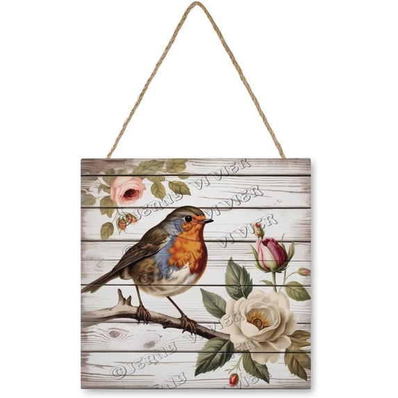Zomyto 12x12 In Square Hanging Wood Sign Robin Theme Wall Art
