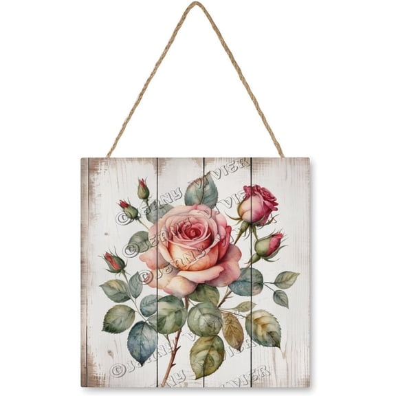 Zomyto 12x12 In Square Hanging Wood Sign Rose Theme Wooden Hanging Sign