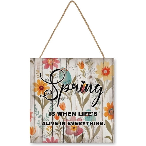 Zomyto 12x12 In Square Hanging Wood Sign Spring Wall Decor