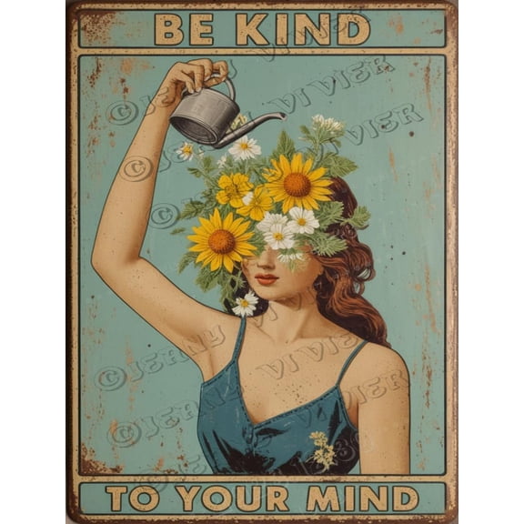 Zomyto 12x16 Inches Vintage Aluminum Sign - Hippie Girl with Sunflower Inspirational Quote Decorative Tin Sign, Positive Vibes Wall Art, Perfect for Home, Office, or Garden Decor