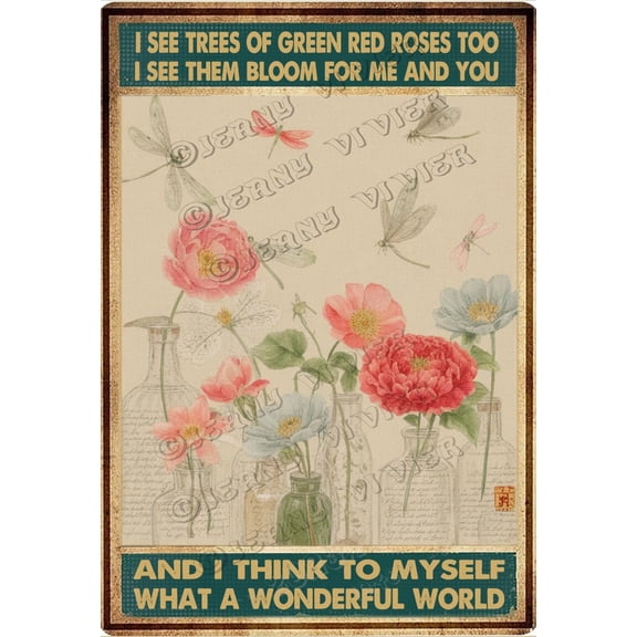 Zomyto 12x8 Inches Vintage Aluminum Sign - Inspirational Quote Bottle of Flower with Dragonfly Charming Tin Sign, Uplifting Home Decor, Ideal for Living Room, Bedroom, or Outdoor Spaces