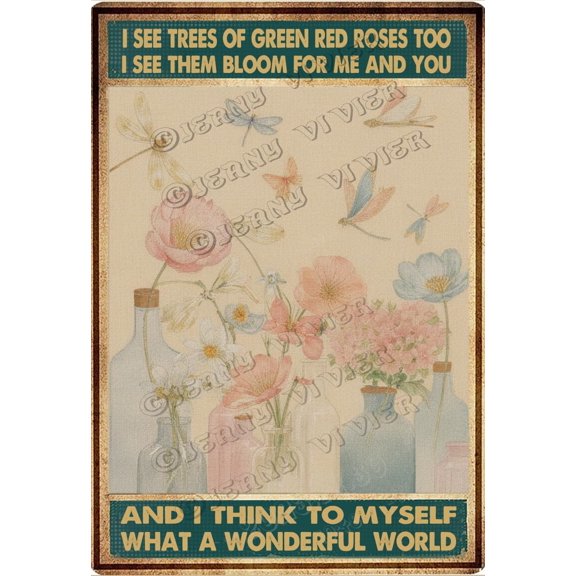 Zomyto 12x8 Inches Vintage Aluminum Sign - Inspirational Quote Bottle of Flower with Dragonfly Colorful Tin Sign, Nature-Themed Wall Decor, Ideal for Living Room, Kitchen, or Outdoor Areas