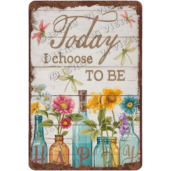 Zomyto 12x8 Inches Vintage Aluminum Sign - Today I Choose Be Happy - Joyful Floral Sign for Home, Great for Encouraging Positivity, Perfect for Any Room, Office, or Garden Setting