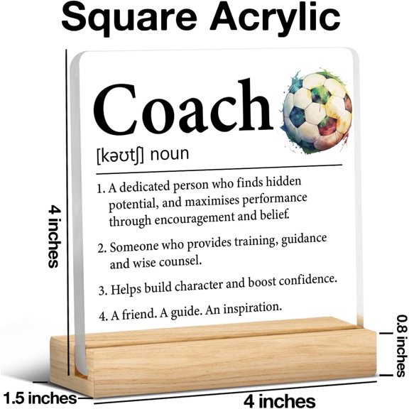 Zomyto 4"x4" Football Coach Appreciation Gift, Best Coach Gifts from Team Football, Coach Definition Clear Desk Decorative Sign Acrylic Plaque Sign