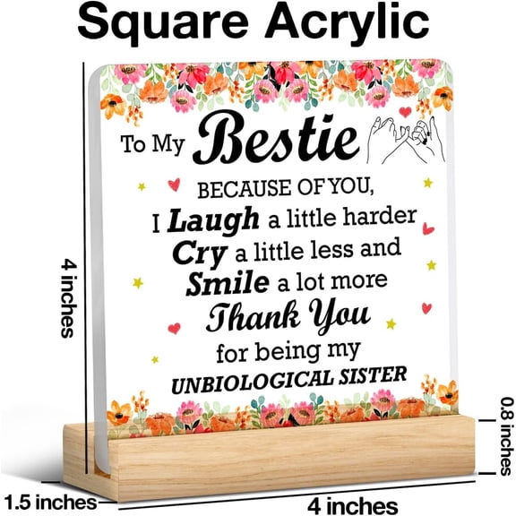 Zomyto 4"x4" to My Bestie Gift, Thank You Gift for Best Friend BFF Soul Sister, Bestie Clear Desk Decorative Sign Home Dorm Desk Decor