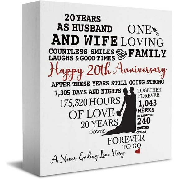Zomyto 5"x5" 20th Anniversary Romantics for Wife Husband Weddings Marriages for Couple Farm house Home Office Decor Wooden Box Sign for Family Bathroom Bedroom Desk Decor