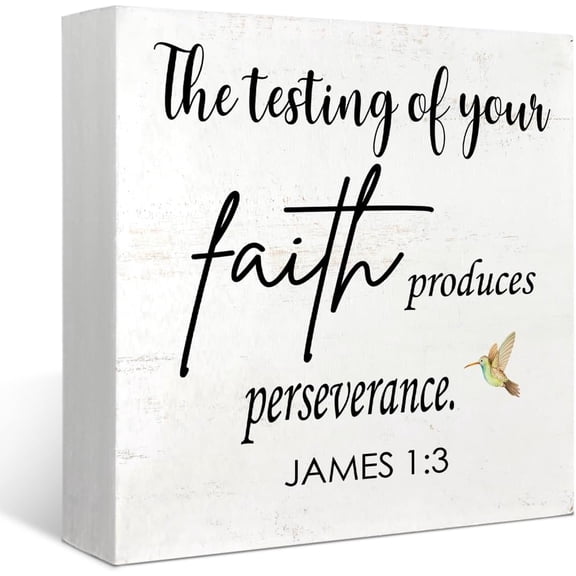 Zomyto 5"x5" Bible Verse The Testing of Your Faith Produces Perseverance Table Wood Box Sign,Religious Scripture Wood Block Plaque