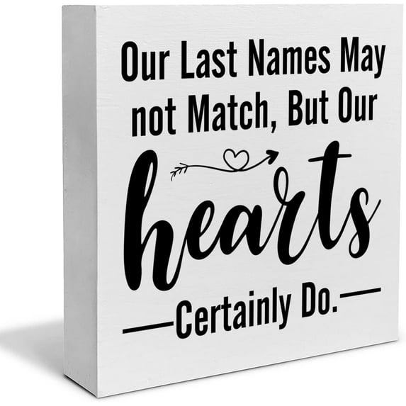 Zomyto 5"x5" Blended Family Decorative Wooden Box Sign Our Last Names May not Match But Our Hearts Certainly Do Wood Block Plaque Decor
