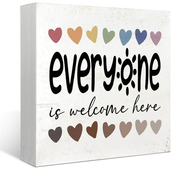 Zomyto 5"x5" Boho Classroom Desk Decor Everyone is Welcome Here Wood Box Sign,Back To School Welcome Sign,Wooden Plaque Sign