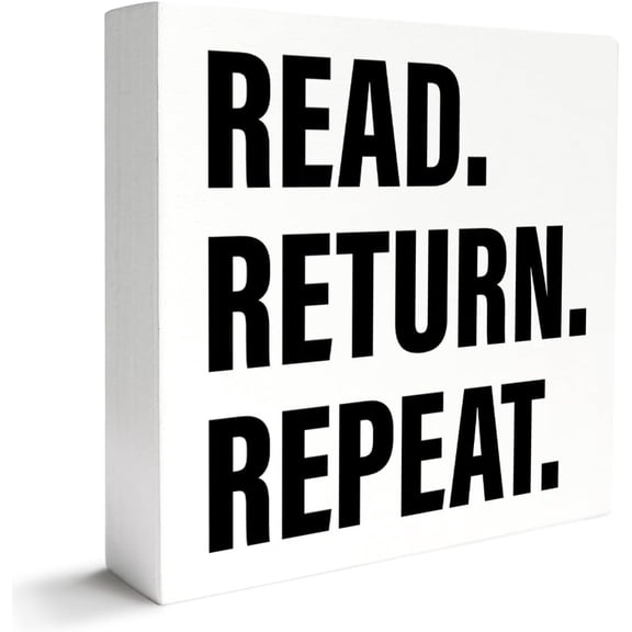 Zomyto 5"x5" Book Lover Decor Wooden Box Sign,Reader Bookworm Bookish Desk Decoration Home Bedroom Office Bookshelf Decor,Read Return Repeat,Book Lover Nerd Librarians