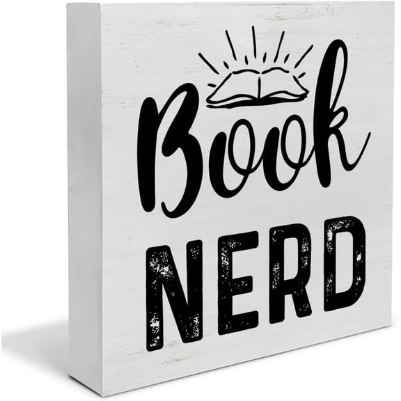 Zomyto 5"x5" Book Nerd Wood Box Sign Decor Desk Sign Book Lovers Wooden Box Block Sign