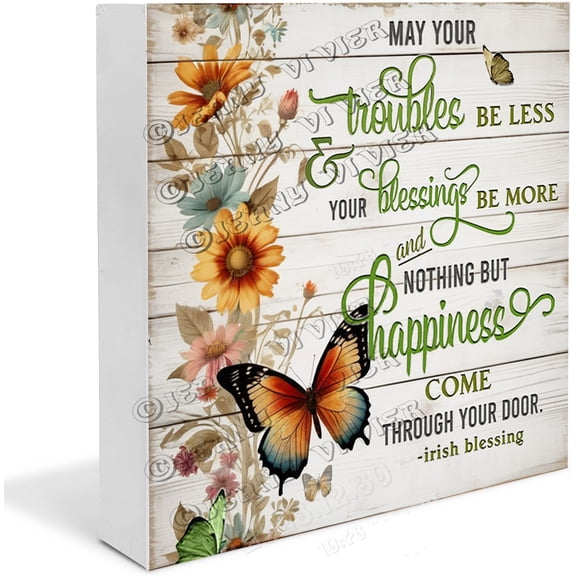 Zomyto 5"x5" Butterfly Irish Blessing May your troubles be less, And your blessing be more Wooden Box Sign Table Centerpieces for Party