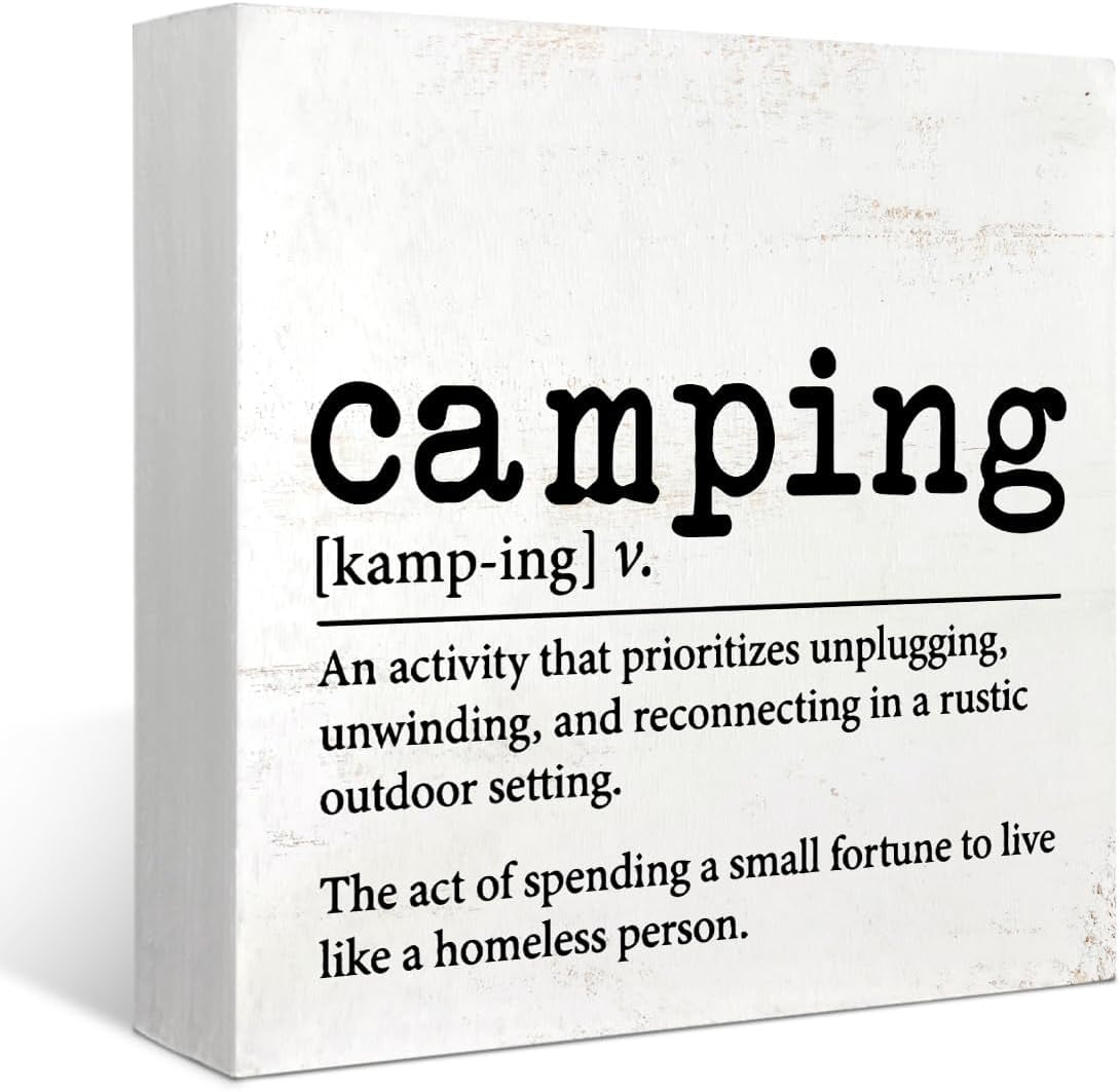 Zomyto 5"x5" Camping Definition Wood Box Sign Desk Decor Funny Camping  Wooden Box Block Sign Decorations