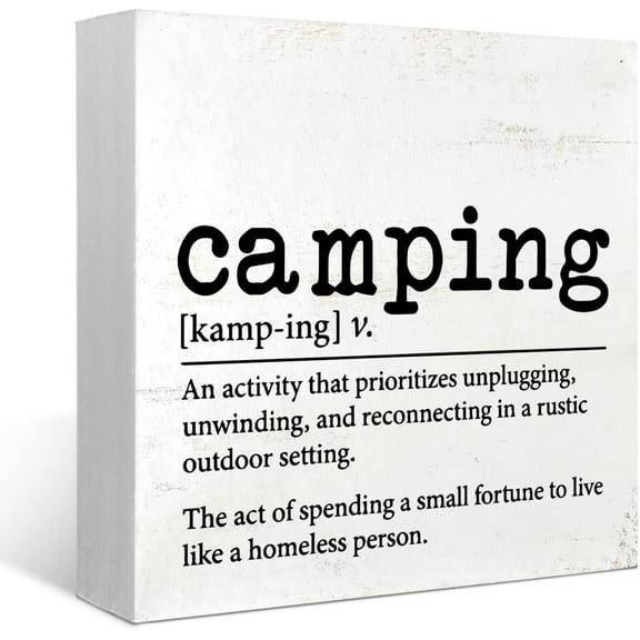 Zomyto 5"x5" Camping Definition Wood Box Sign Desk Decor Funny Camping Wooden Box Block Sign Decorations