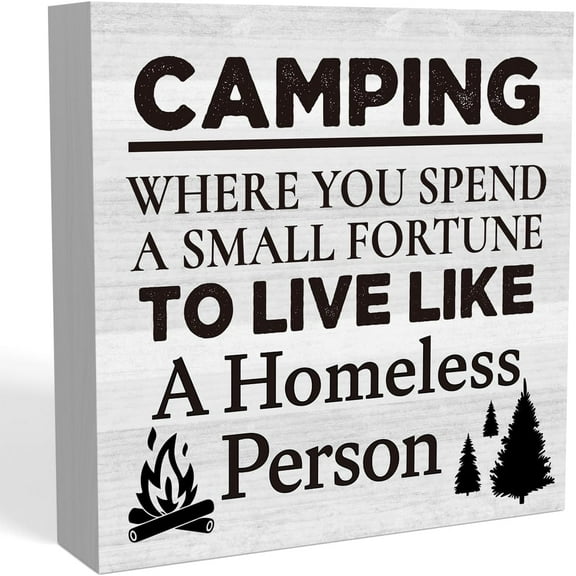 Zomyto 5"x5" Camping Rv Party Camper Decor Cute Wood Sign Funny Travel Decorations Rustic Camper van Farmhouse Shelf Desk Decor