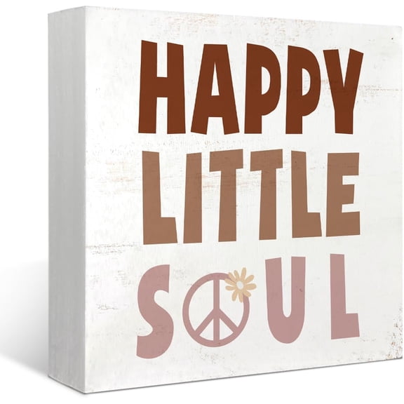 Zomyto 5"x5" Classroom Decor Wooden Sign, Motivational Kids Bedroom Desk Decor, Happy Little Soul Name Signs Funny Wooden Box Sign Plaque
