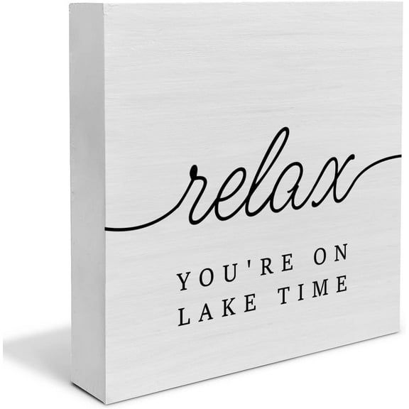 Zomyto 5"x5" Country Lake Wood Box Sign Decor Desk Sign Lake House Relax Quote Wooden Box Block Sign Summer