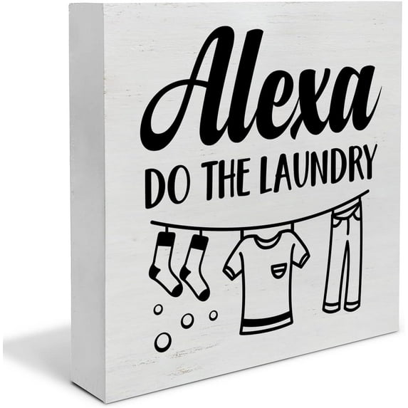 Zomyto 5"x5" Country Laundry Room Wood Box Sign Decor Desk Sign Alexa Do the Laundry Wooden Box Block Sign