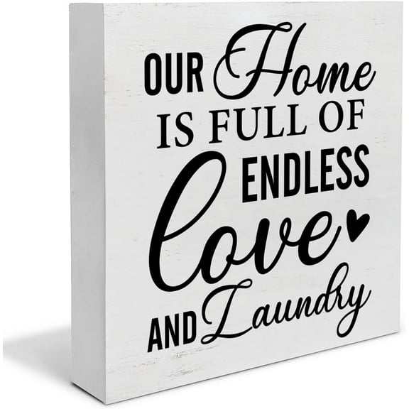 Zomyto 5"x5" Country Laundry Room Wood Box Sign Decor Desk Sign Endless Laundry Quote Wooden Box Block Sign