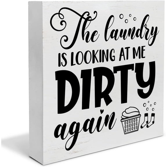 Zomyto 5"x5" Country Laundry Room Wood Box Sign Decor Desk Sign Laundry is Looking at Me Dirty Wooden Box Block Sign