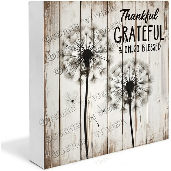 Zomyto 5"x5" Dandelion Thankful Grateful & So Blessed Wooden Box Sign Decorative Centerpieces for Shelf