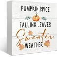 thumbnail image 1 of Zomyto 5"x5" Fall Decor for Table Wood Box Sign Pumpkin Spice Falling Leaves Sweater Weather Autumn Thanksgiving Seasonal Desk Decor, 1 of 8